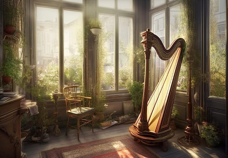Blank Music Manuscript - Beautiful Harp in a Paris Drawing Room
